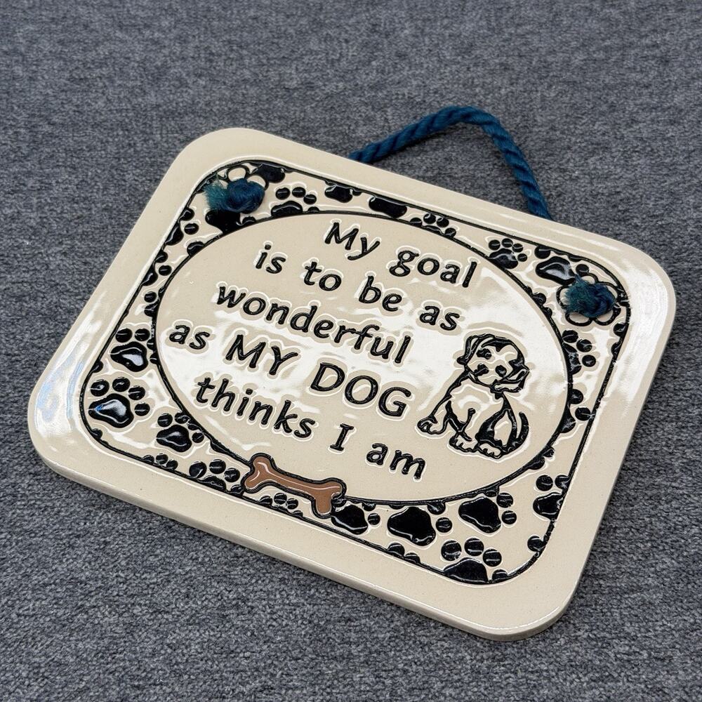 Trinity Pottery Ceramic Dog Puppy Themed Plaque Sign Mud Room Decor Made in USA